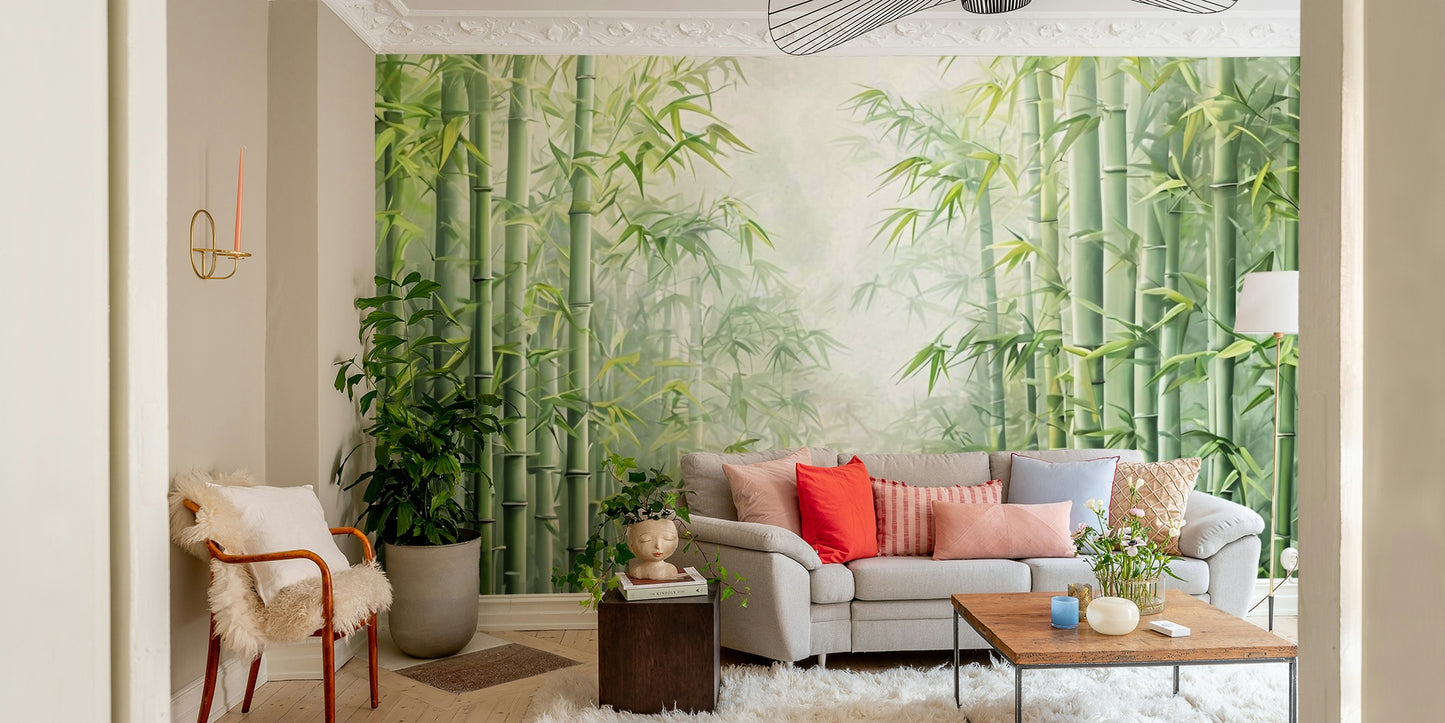 Green bamboo stalk wallpaper perfect for peaceful spaces

