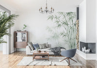 Wall mural with detailed Serene bamboo leaves in soft, muted tones.