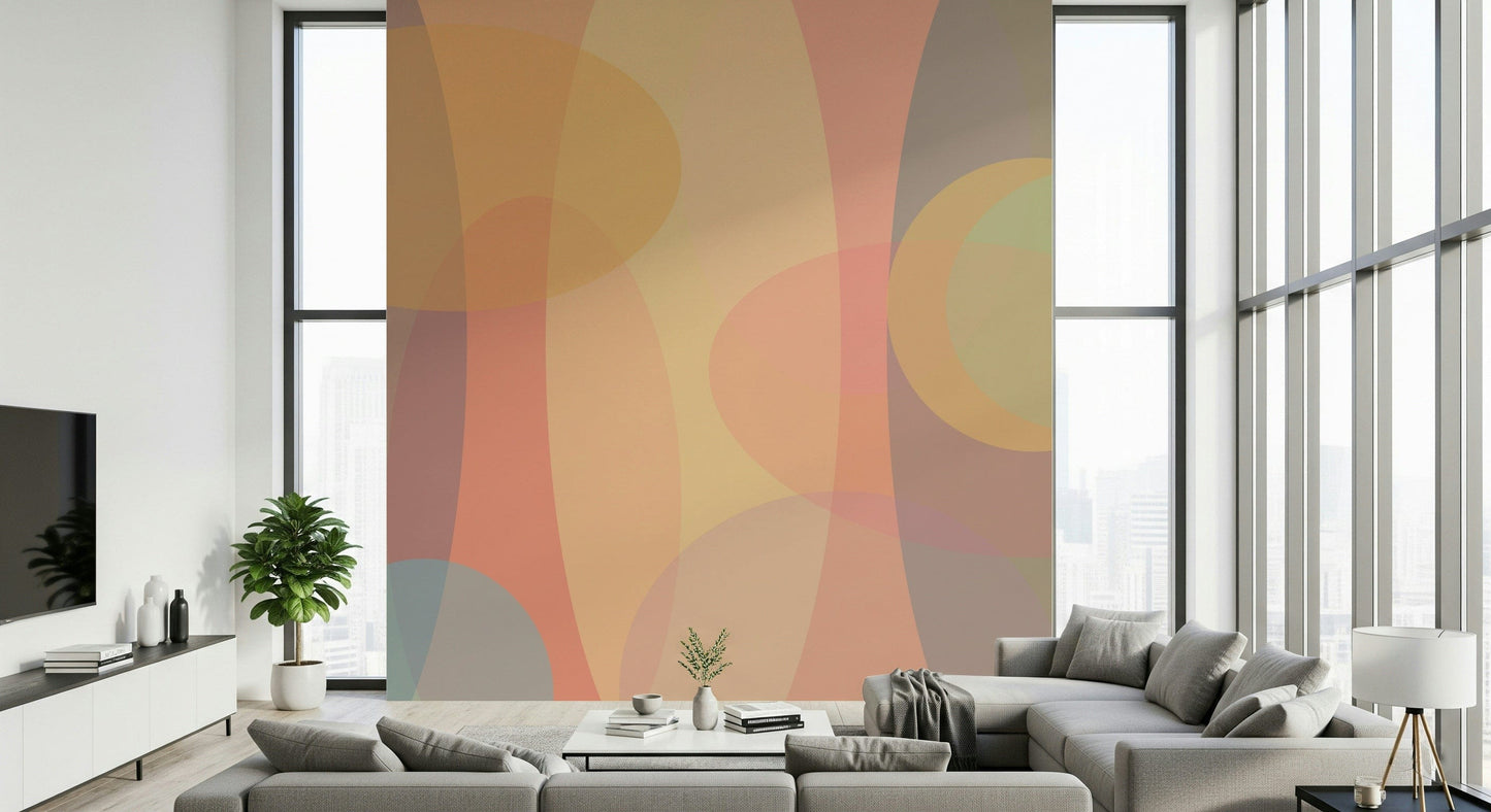 Blended pastel shapes creating a soothing abstract harmony across this modern wallpaper.