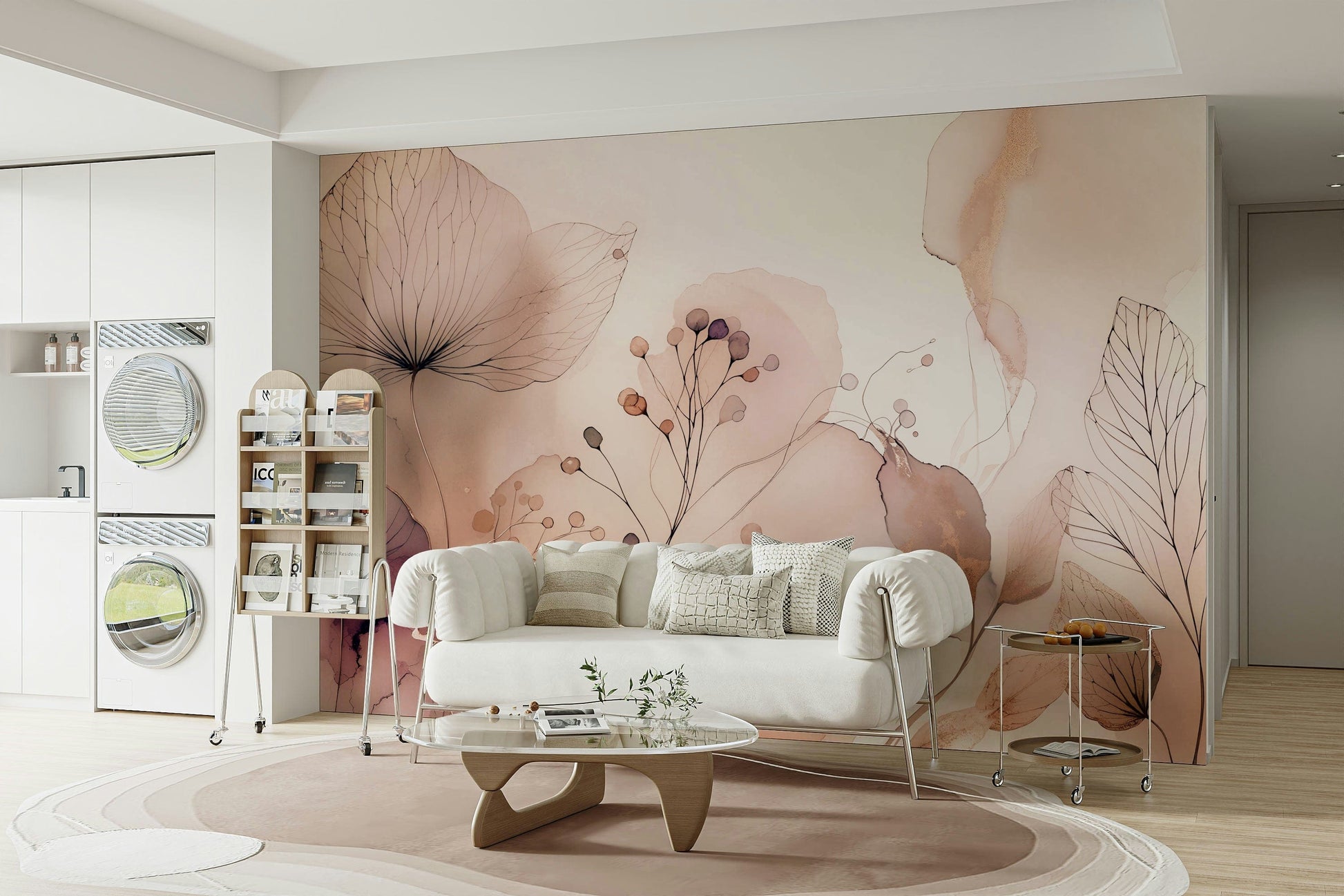 Scenic wallpaper with cartoon shapes and colors

