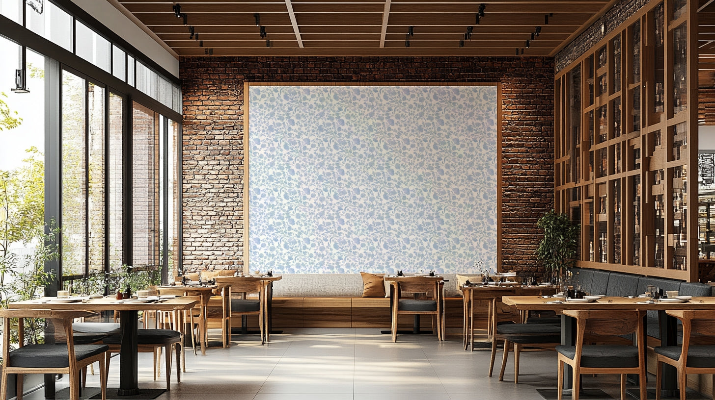 Watercolor-style wallpaper with blue floral patterns


