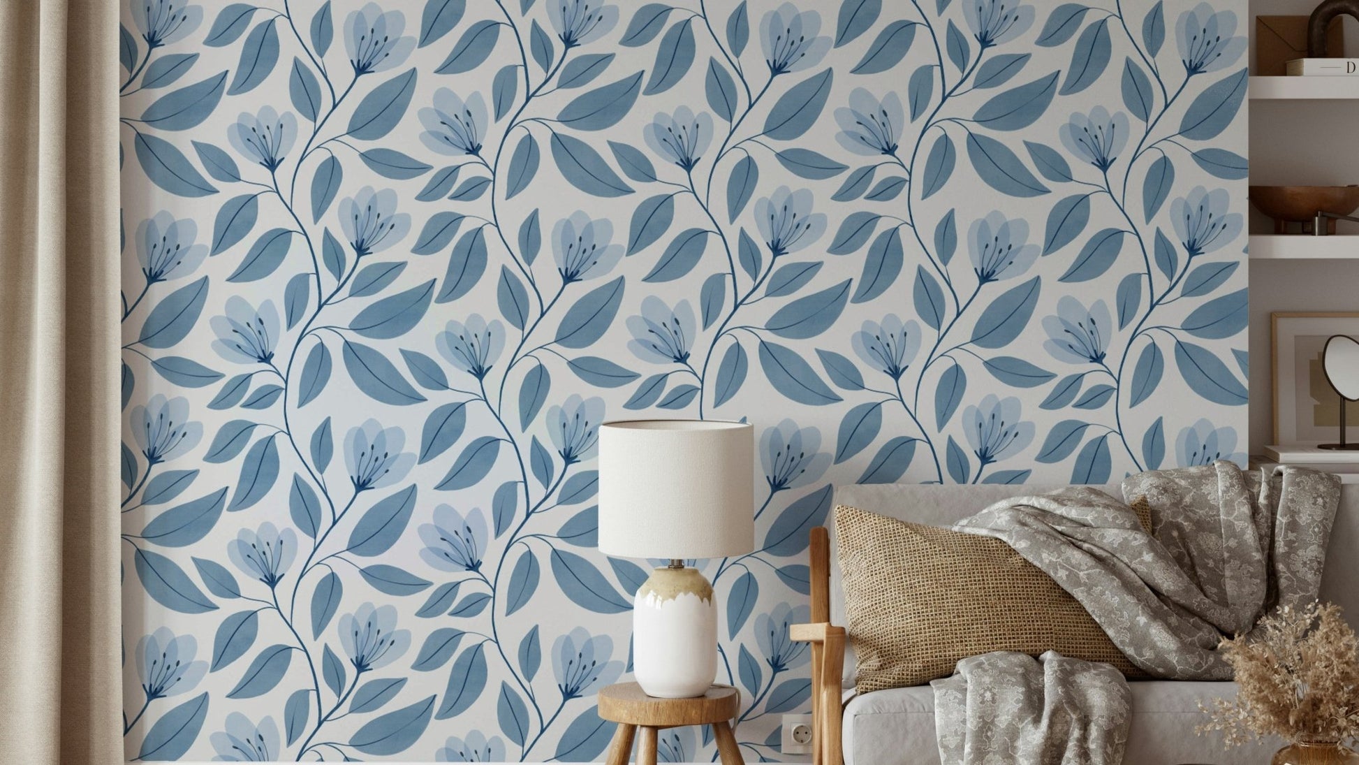 The colors are soft, muted tones of blue, gray, and white.

