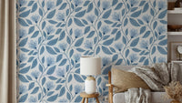 The colors are soft, muted tones of blue, gray, and white.

