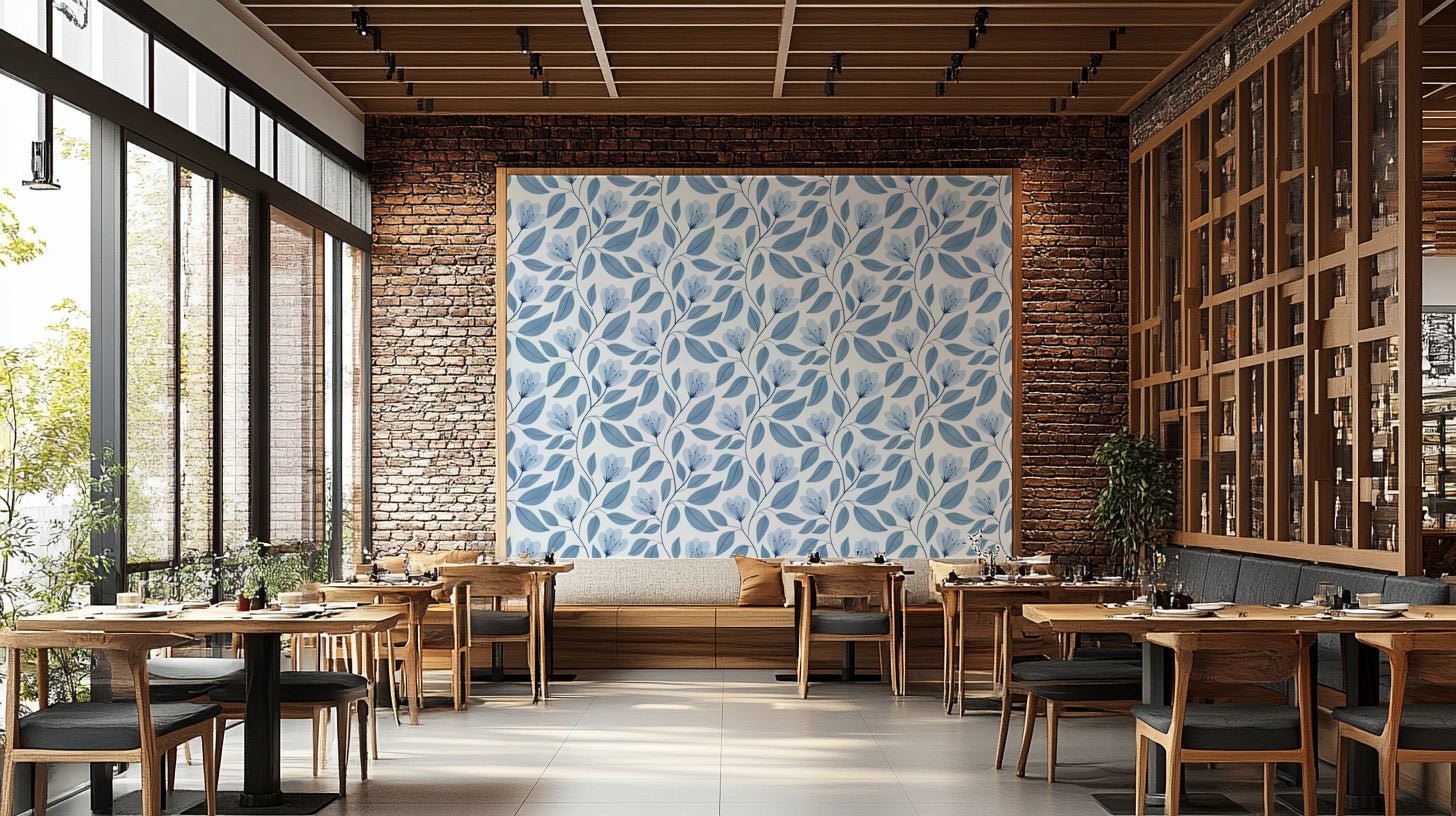 The image shows a serene, natural scene with a delicate plant pattern.

