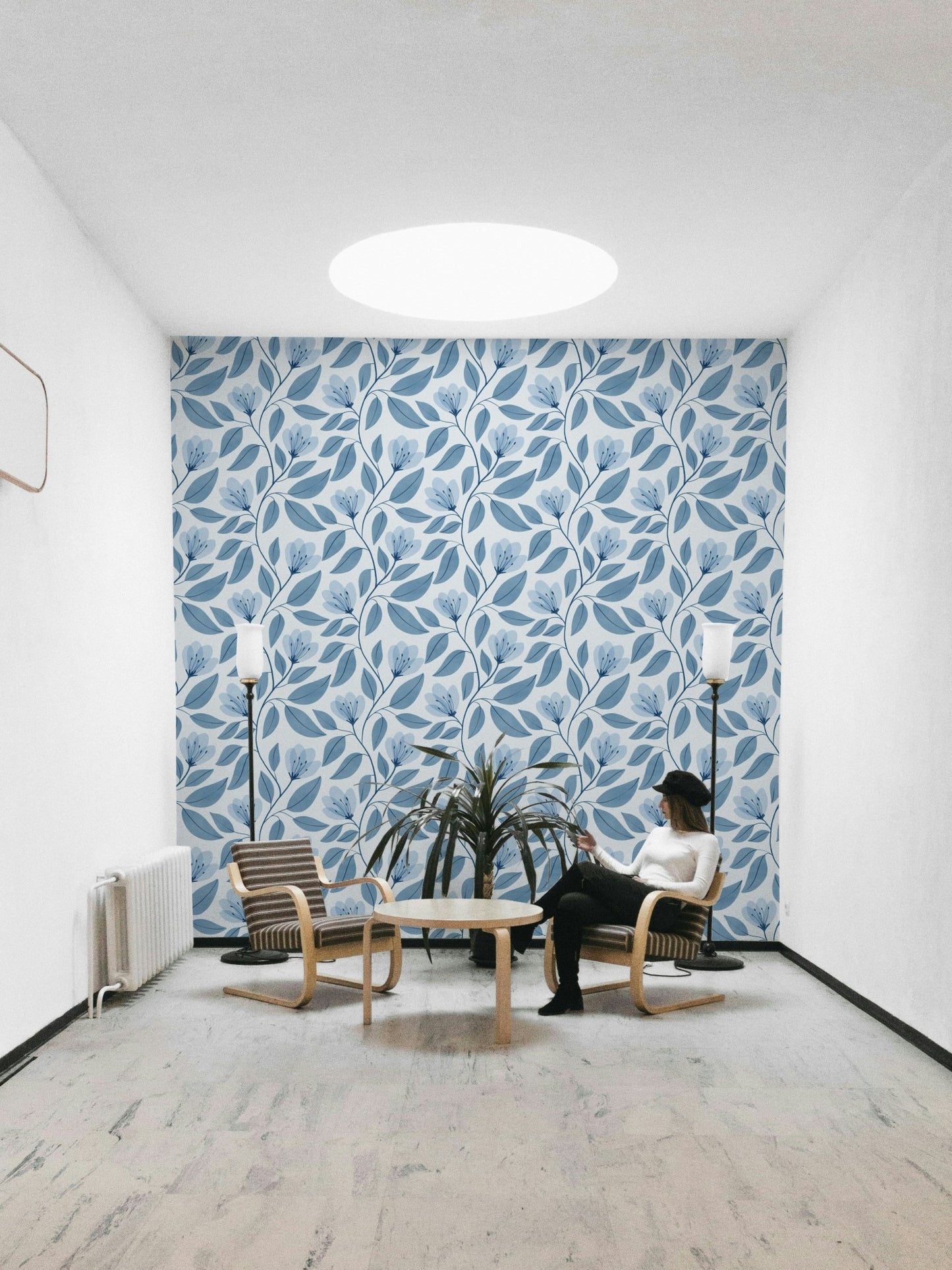 A wall mural of a peaceful botanical pattern.

