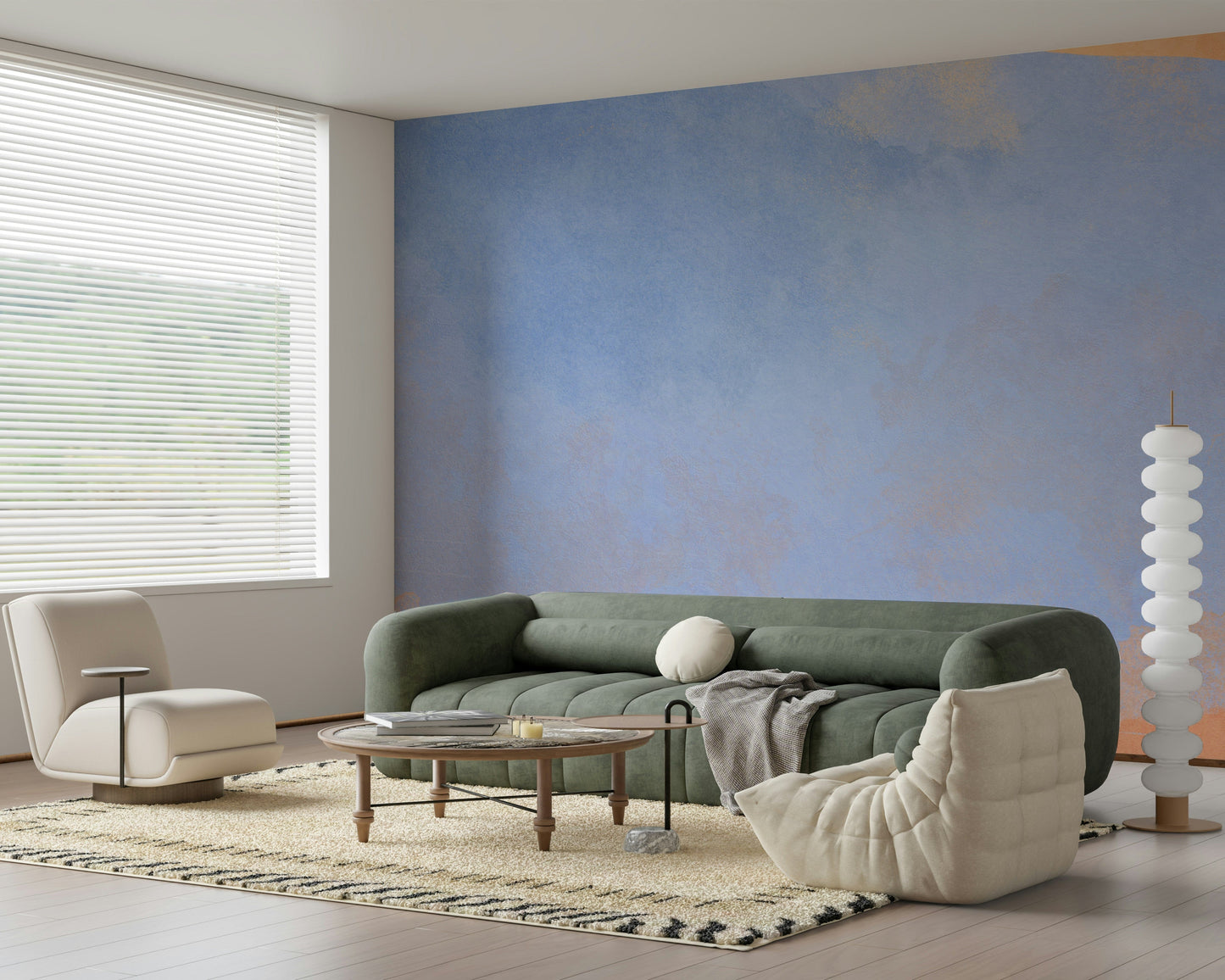 A graceful subtle pattern wall mural in cool, tranquil tones.