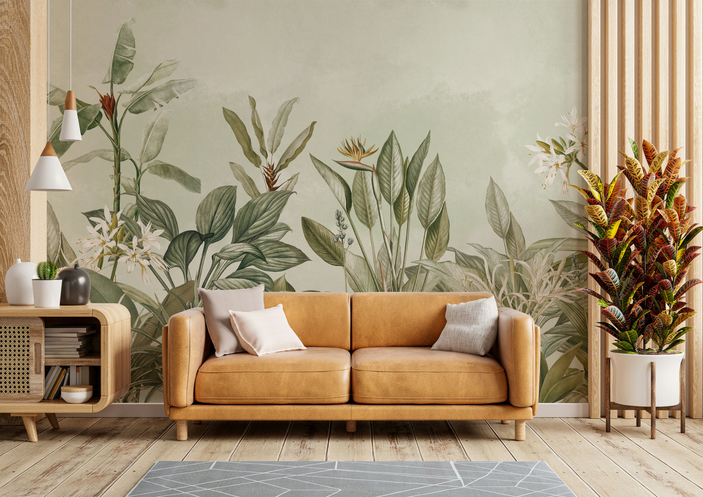Peel and stick botanical garden mural for living rooms

