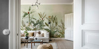 Soft floral and leaf mural for peaceful interiors


