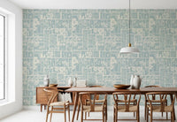 Subtle floral patchwork wallpaper used in modern dining area space