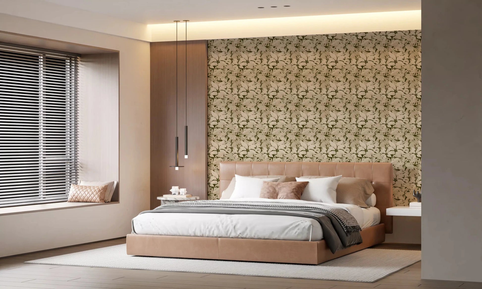 Bedroom Serene Botanical Rustic Monstera wallpaper with leaf print