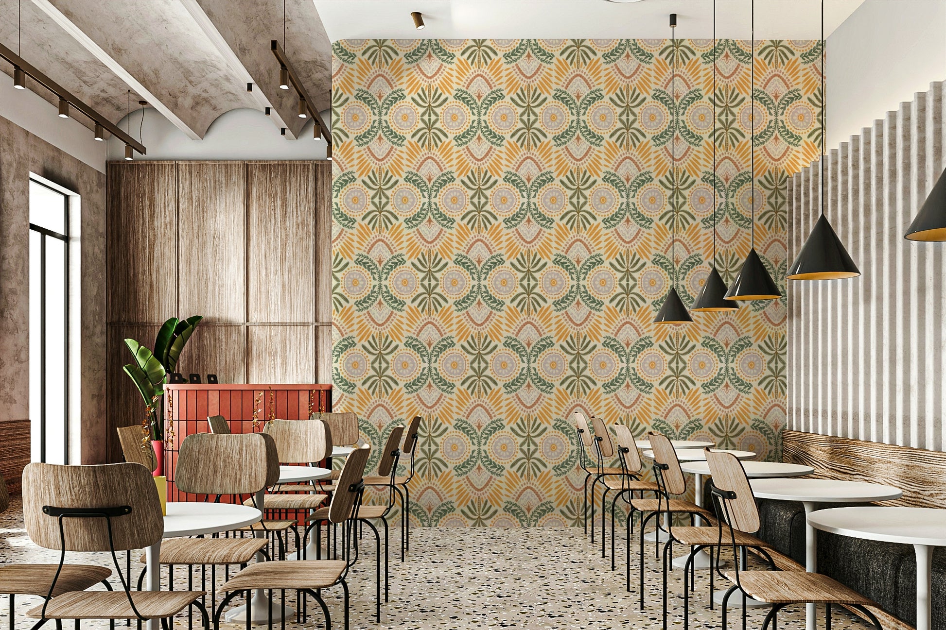 Calm botanical wall tapestry wallpaper in soft tones

