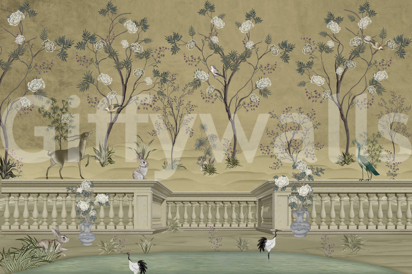 Serene Chinoiserie Mural - Classic Wallpaper

