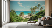 paradise ocean view with palm tree silhouettes for wall styling