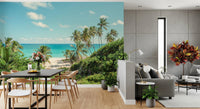Serene Coastal Paradise Wall Mural showing a tranquil sandy shore view