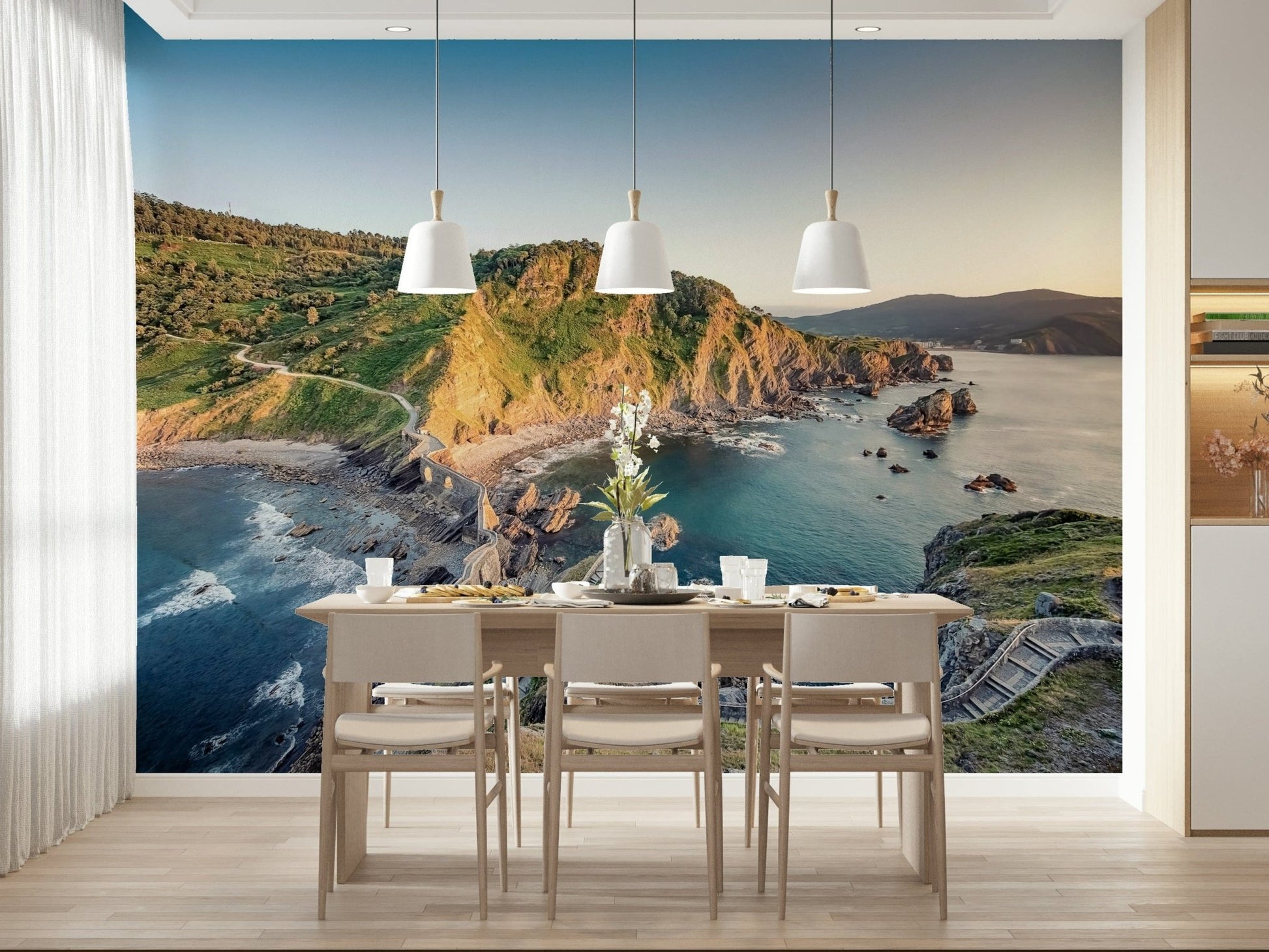 Azure sea coast mural Serene Coastline Path landscape