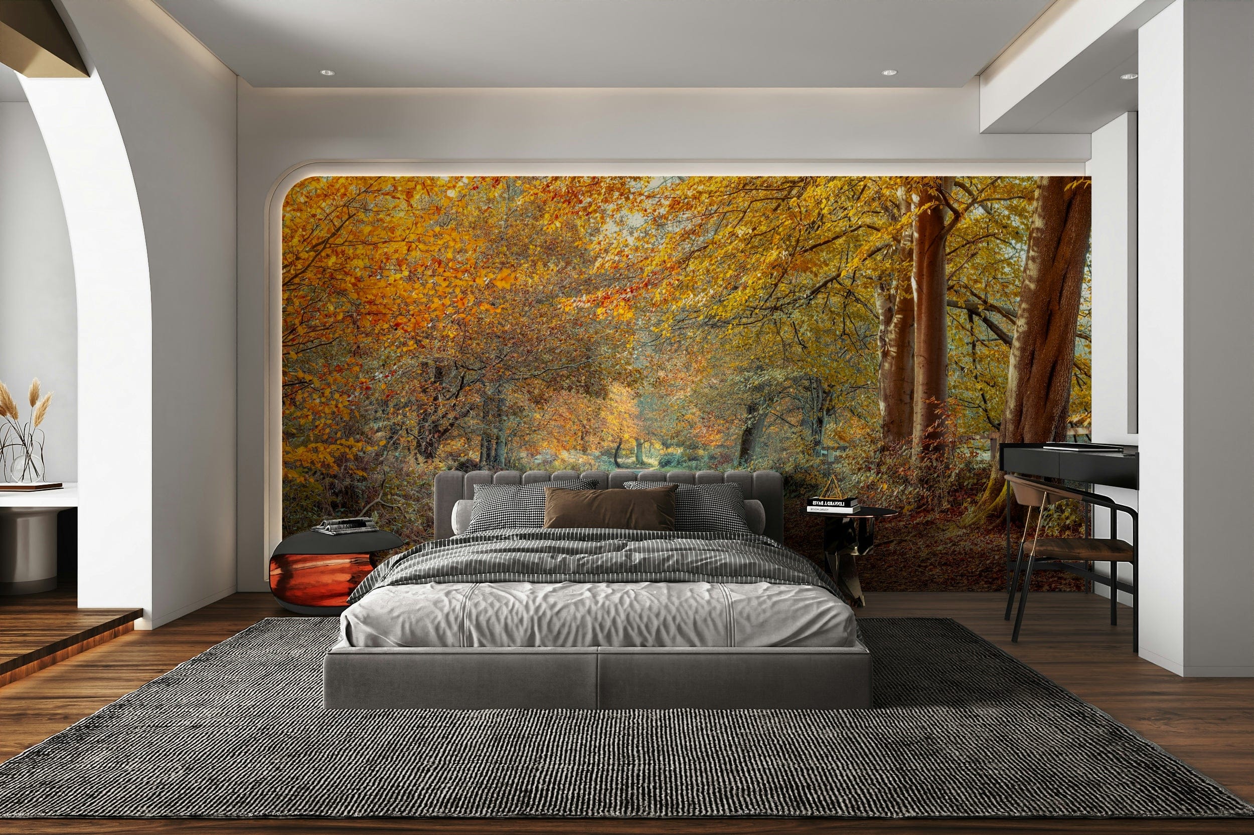 Serene Fall Path Mural | Tranquil Autumn Forest Wallpaper