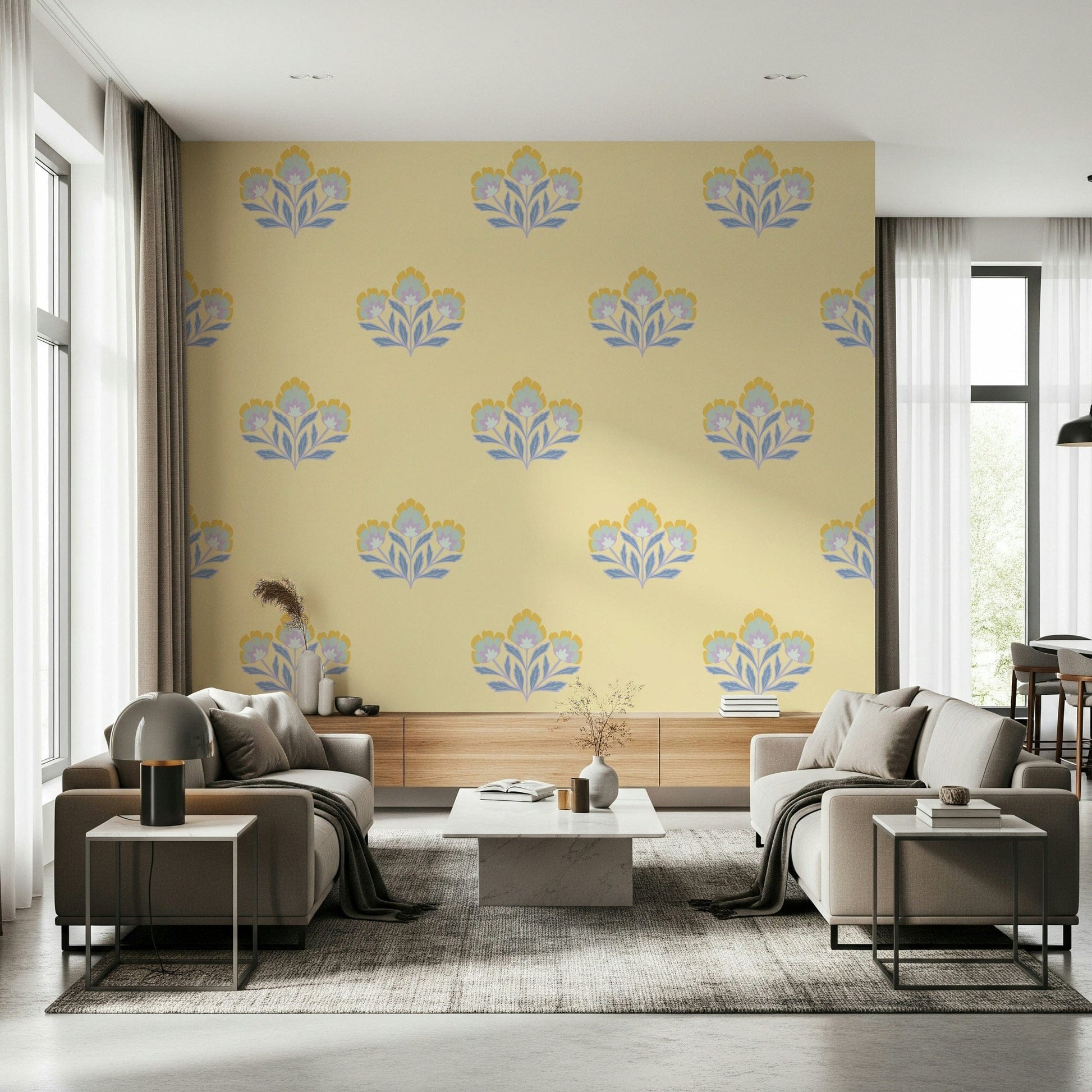 Beautiful Serene Flora wallpaper, captivating symmetric flower print.