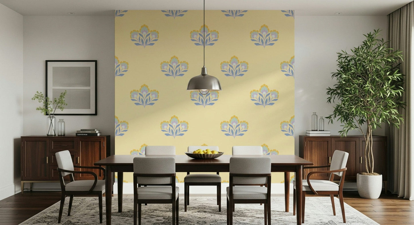 Charming Serene Flora wall mural, timeless classic flower motif.