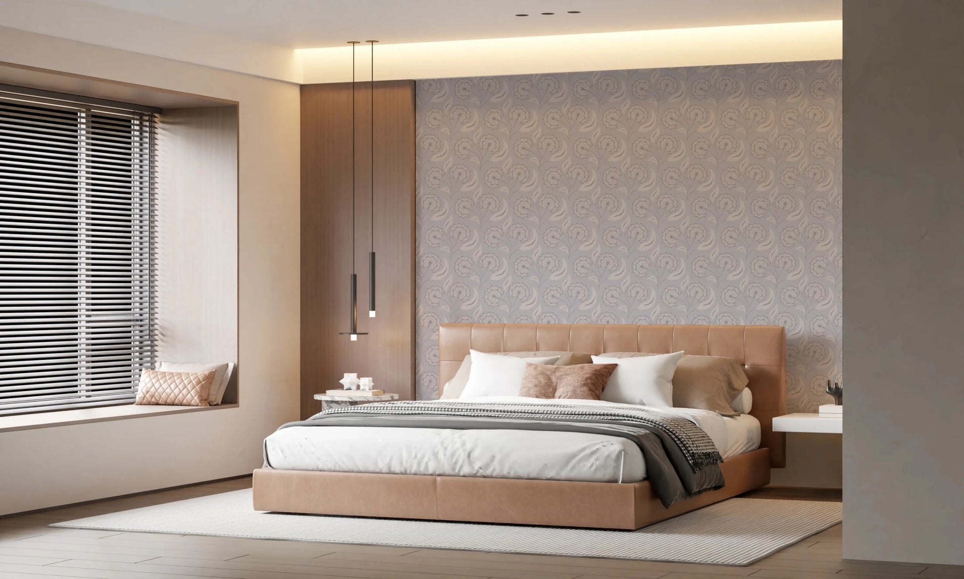 Serene Floral beige Wallpaper⁠