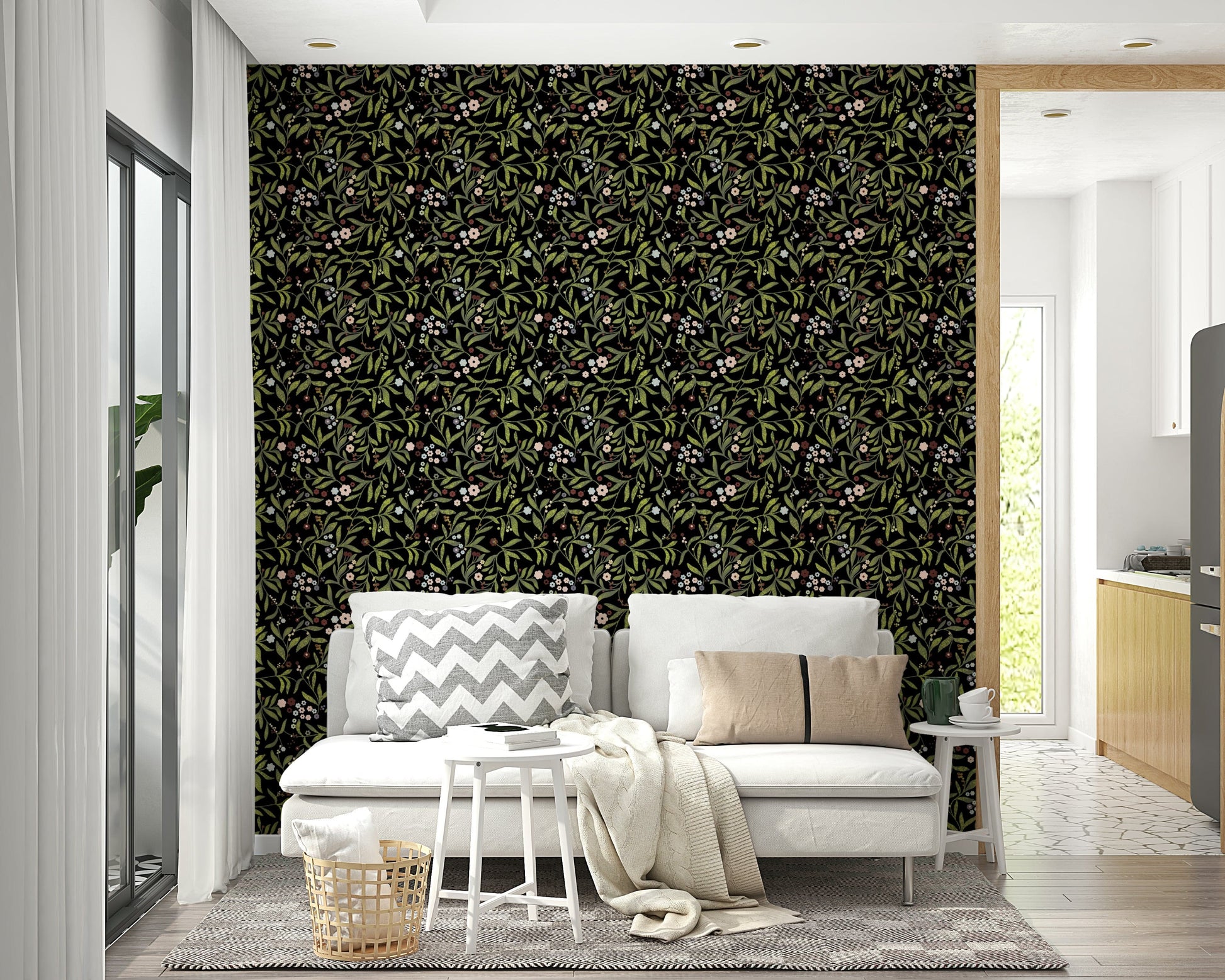 A beautiful modern art wall mural of delicate flowers.

