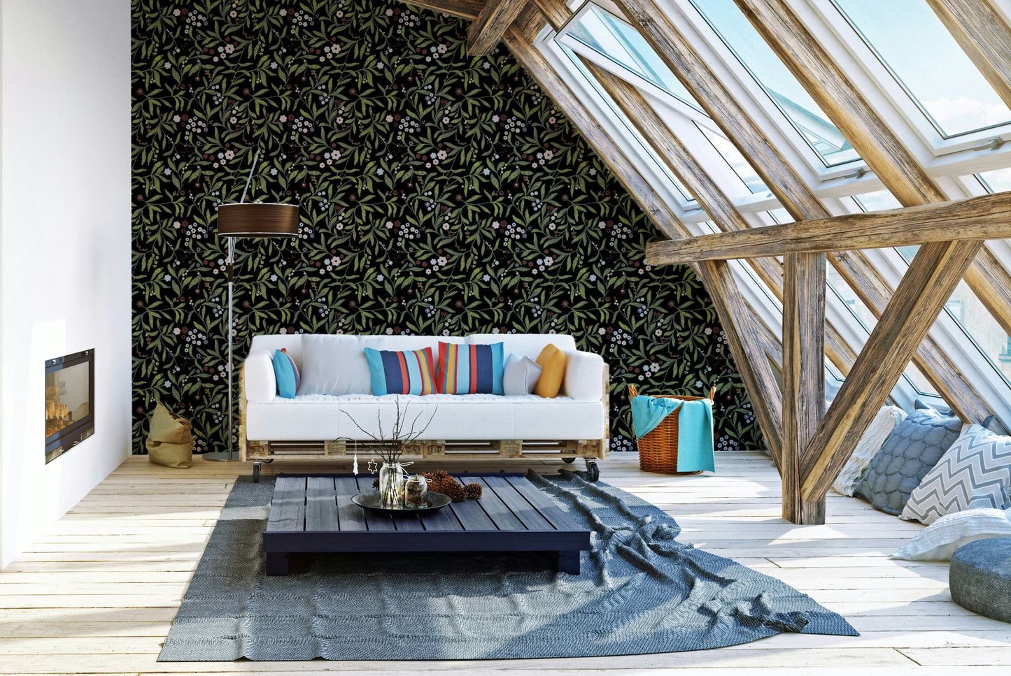 A beautiful serene floral wallpaper mural for a modern home.


