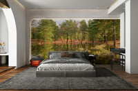 Wall mural with a mirror forest.

