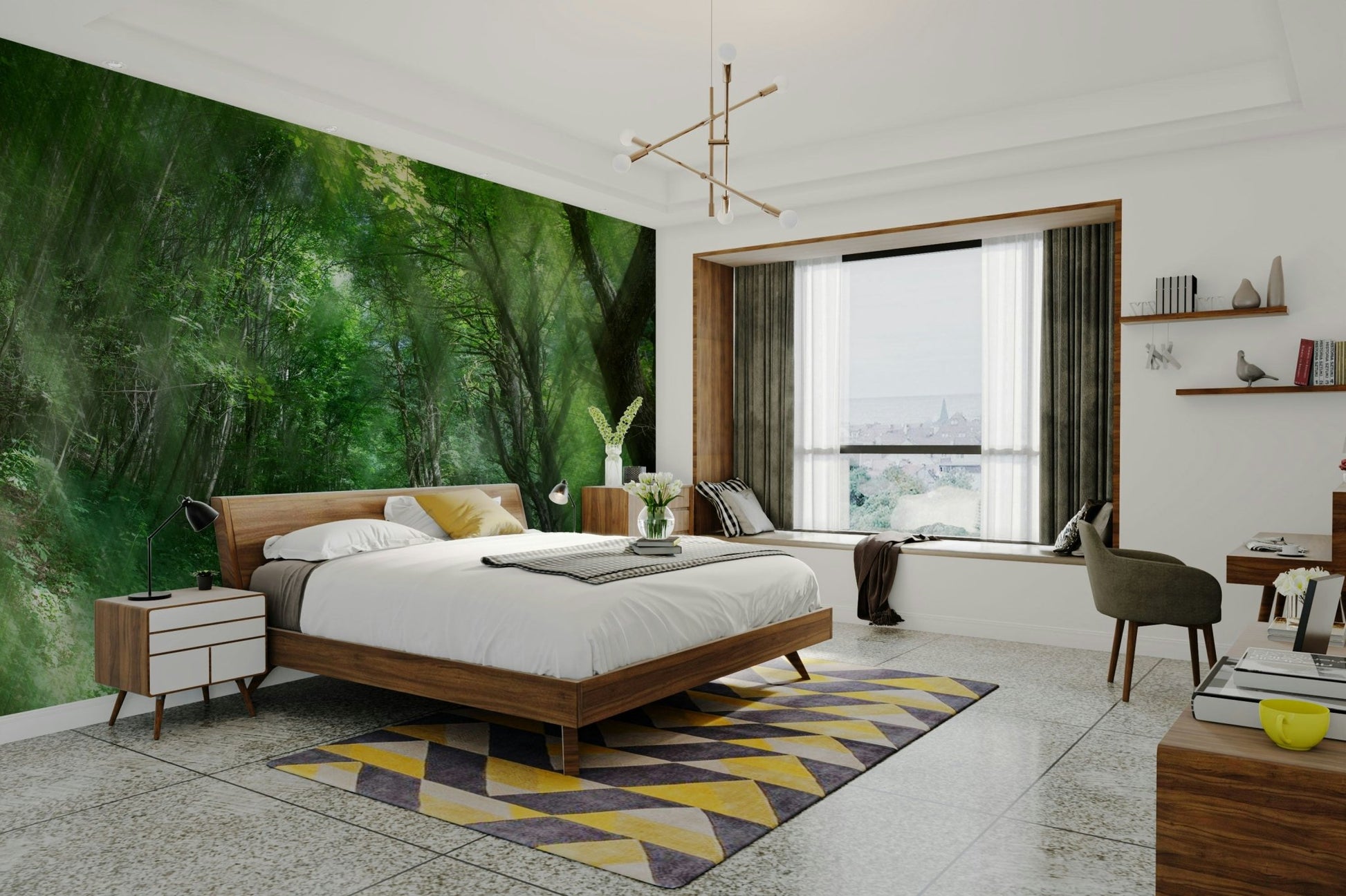 Serene Forest Pathway Art Print | Tranquil Nature Photography | Green Landscape Decor Wall Mural