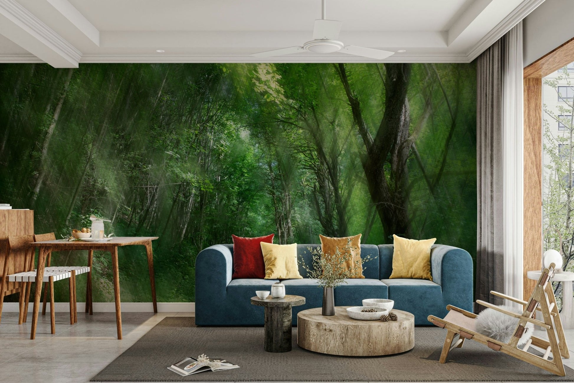 Serene Forest Pathway Art Print | Tranquil Nature Photography | Green Landscape Decor Wall Mural