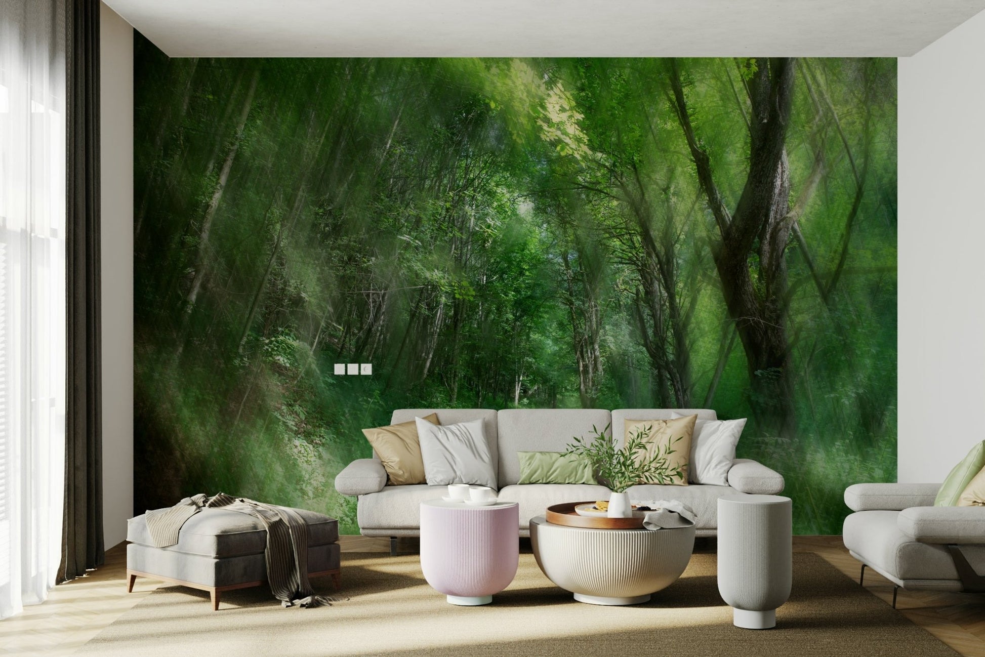 Serene Forest Pathway Art Print | Tranquil Nature Photography | Green Landscape Decor Wall Mural