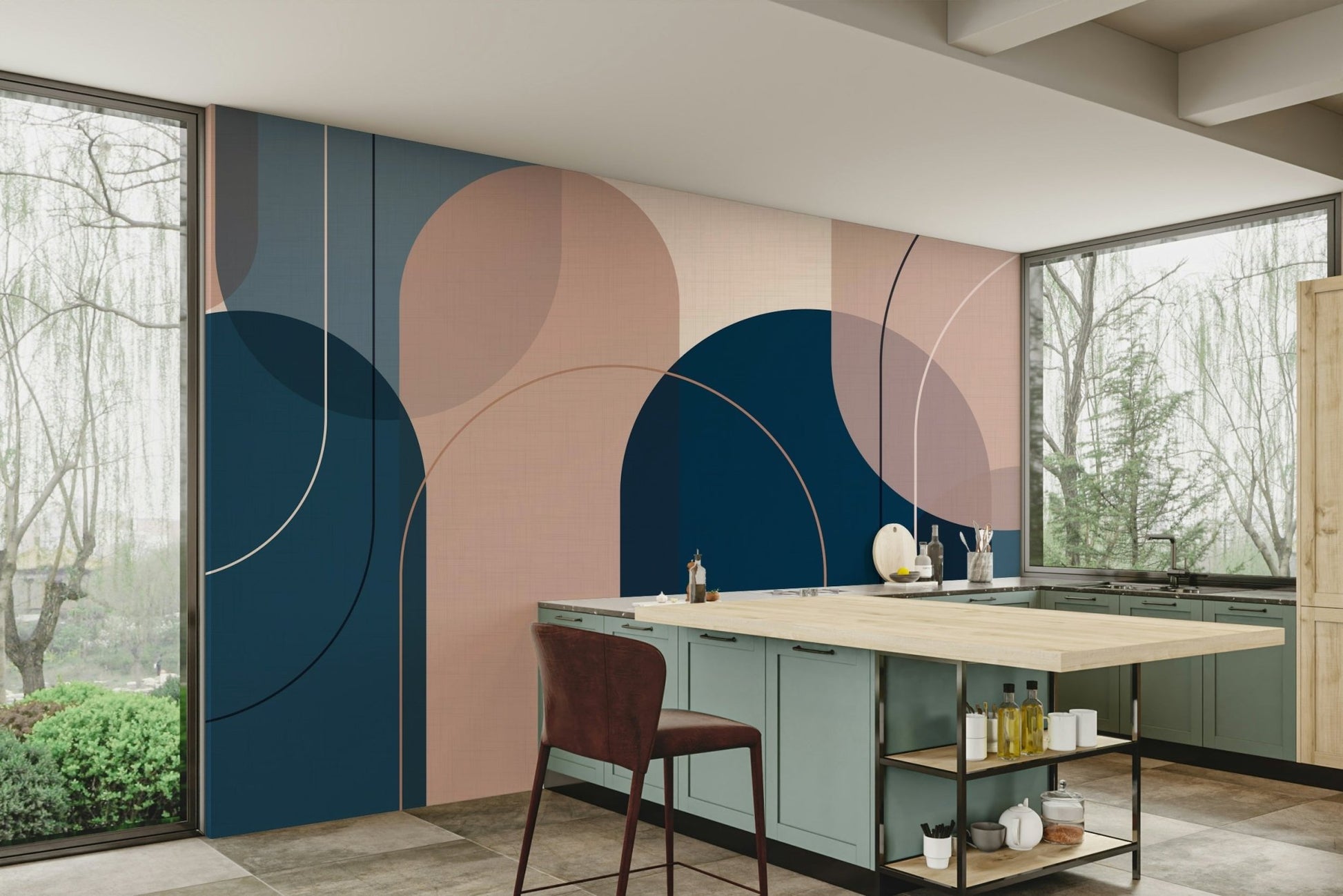 Serene pink and blue mural for modern interiors

