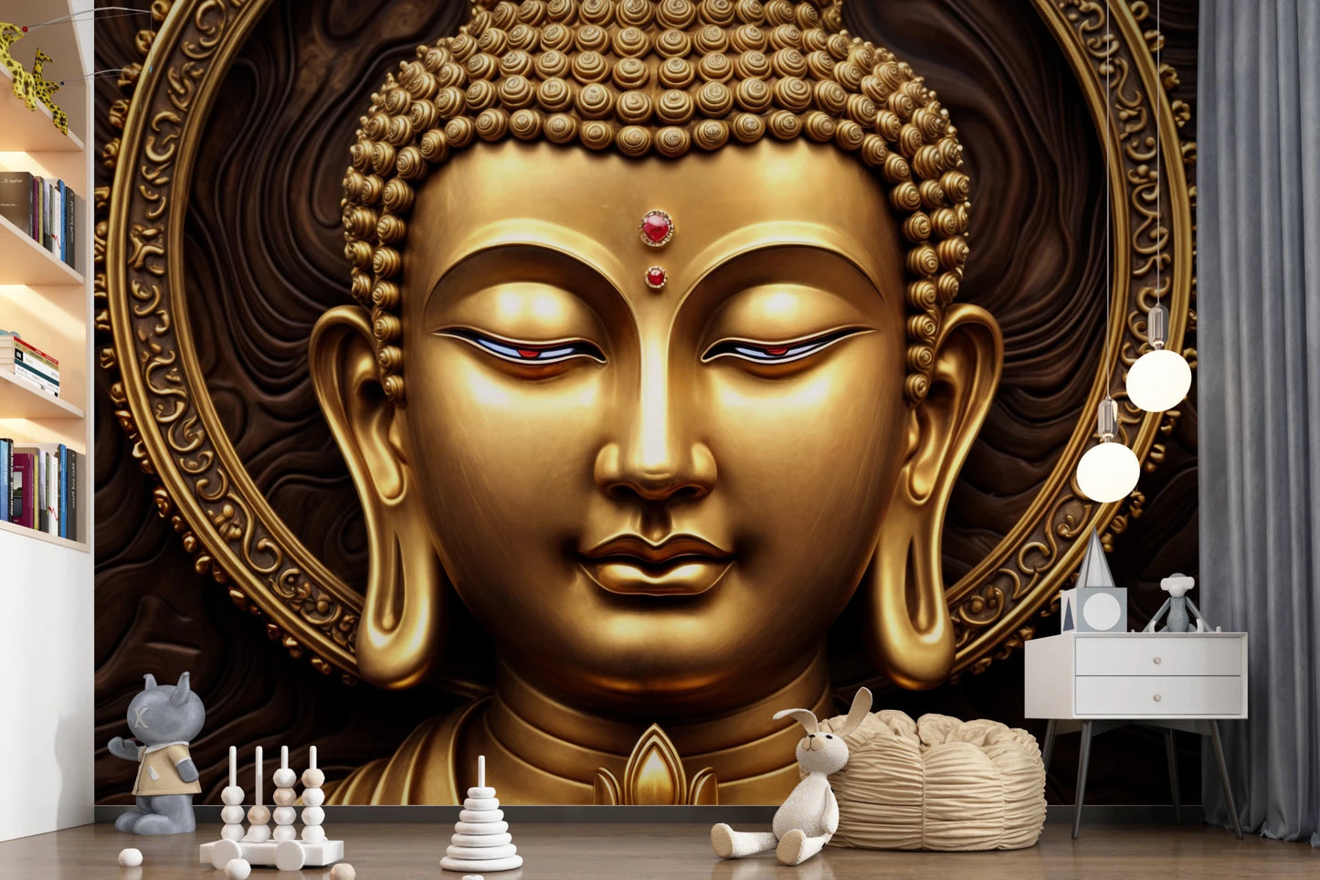 Serene Gold Buddha Wall Mural