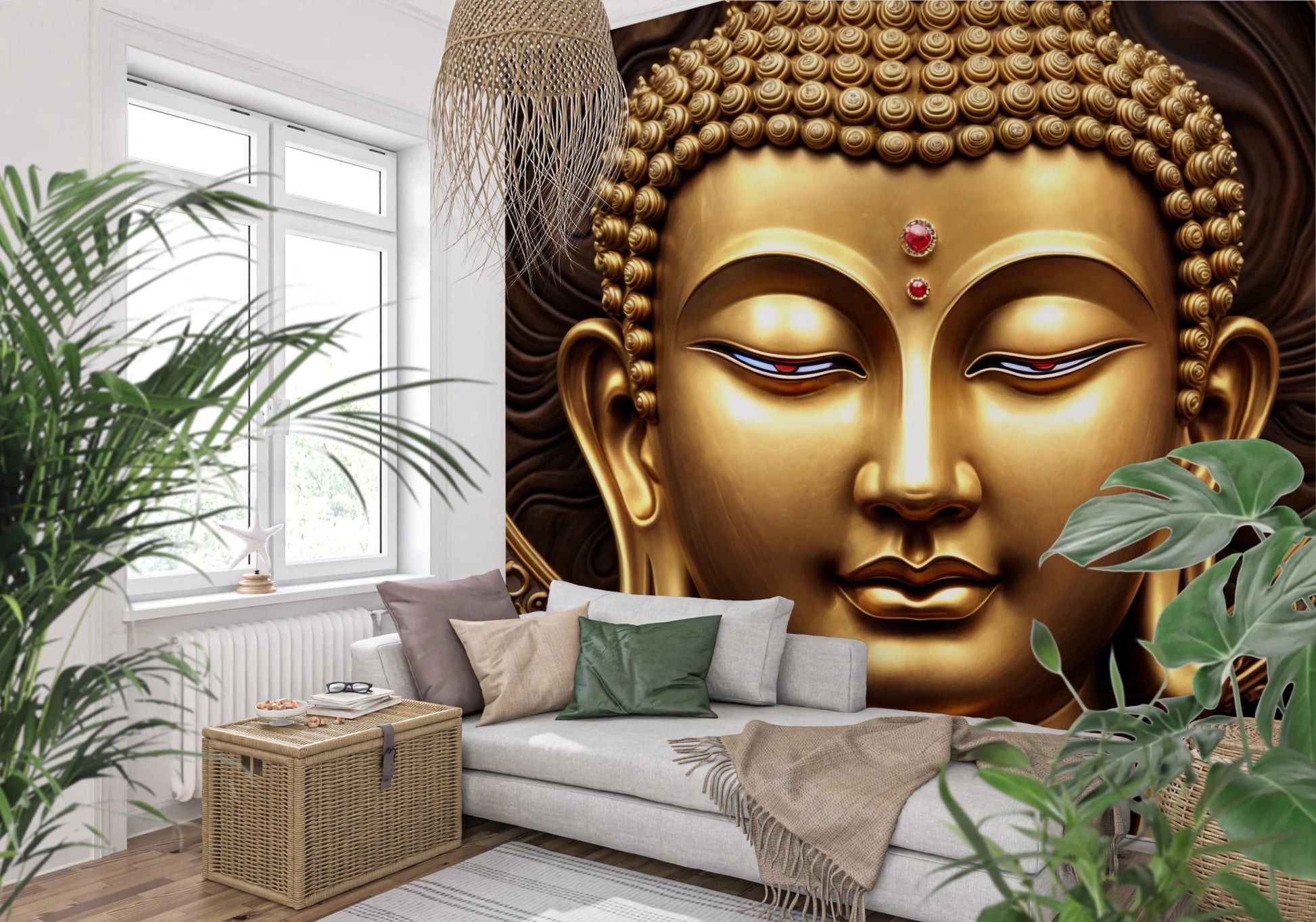 Serene Gold Buddha Wall Mural