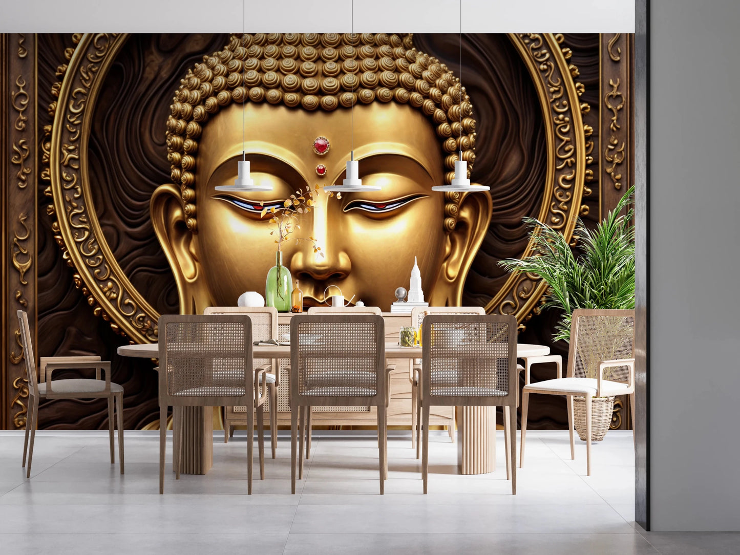 Serene Gold Buddha Wall Mural