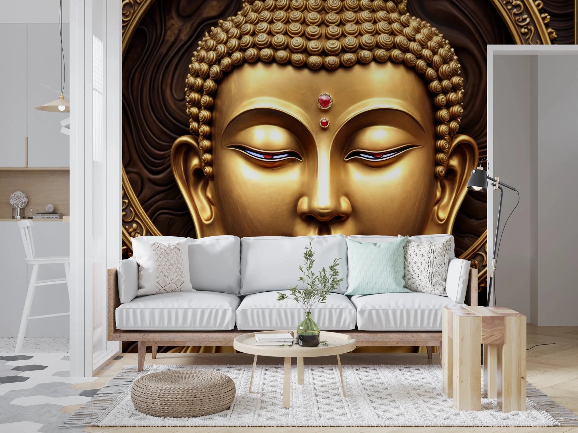 Serene Gold Buddha Wall Mural