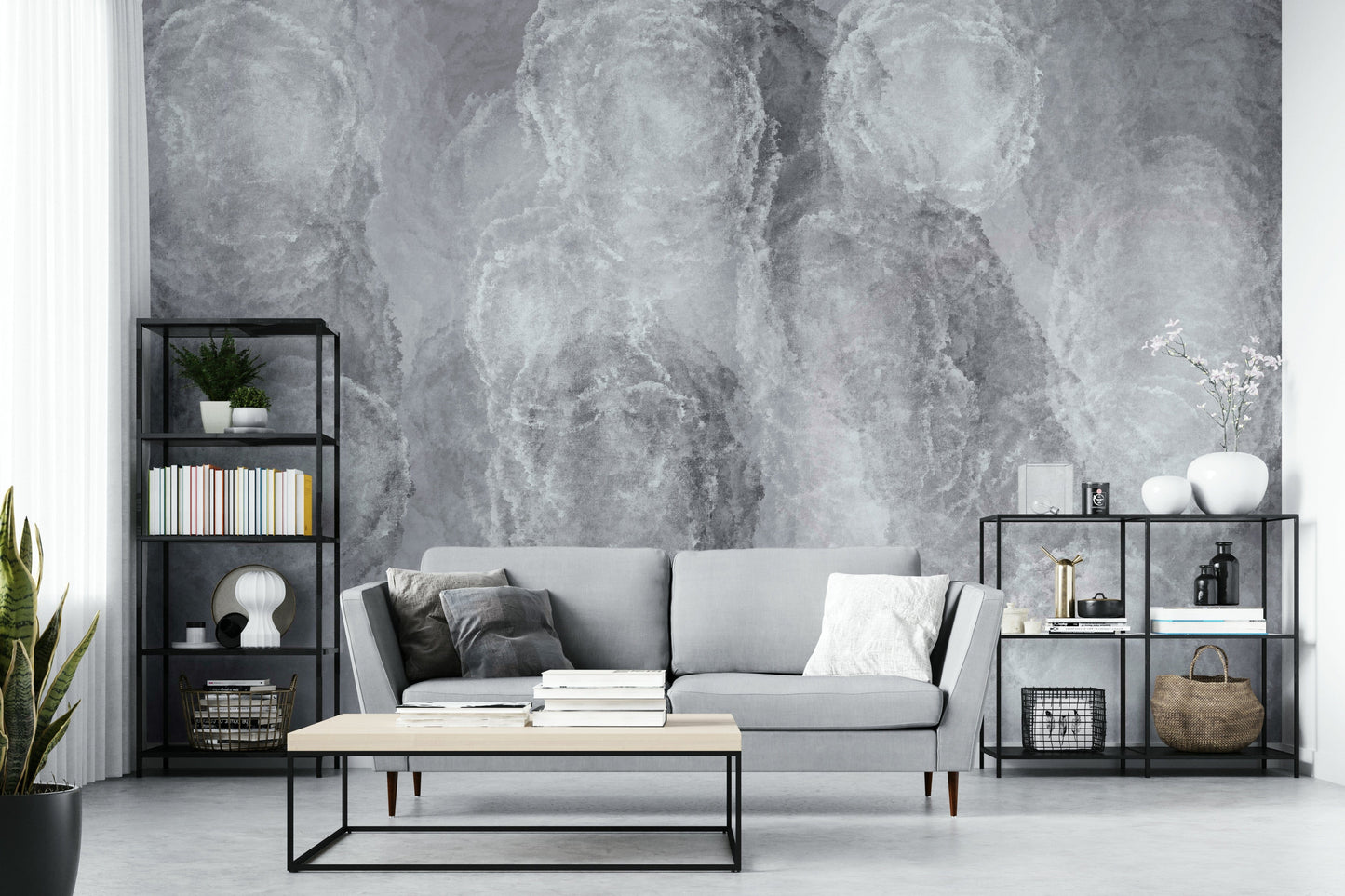 A calming serene sky wallpaper mural that defines a space.

