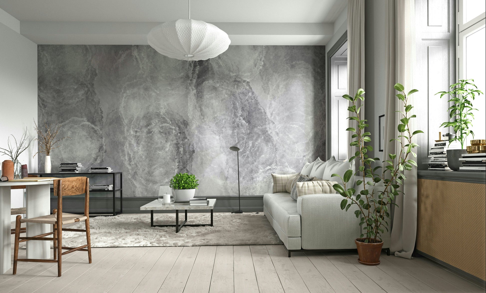 A contemplative gray sky wallpaper mural for a feature wall.

