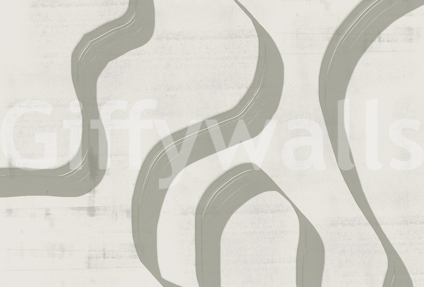 Subtle Stream wallpaper mural close-up showing sage green flowing brushstroke waves on a cream textured ground
