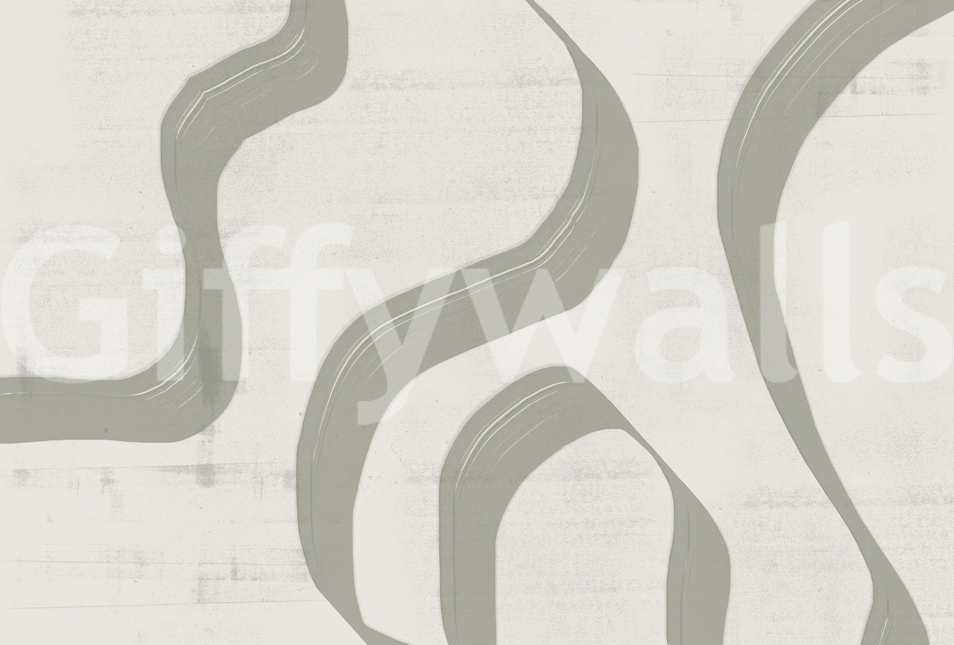 Subtle Stream wallpaper mural close-up showing sage green flowing brushstroke waves on a cream textured ground