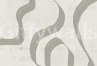 Subtle Stream wallpaper mural close-up showing sage green flowing brushstroke waves on a cream textured ground