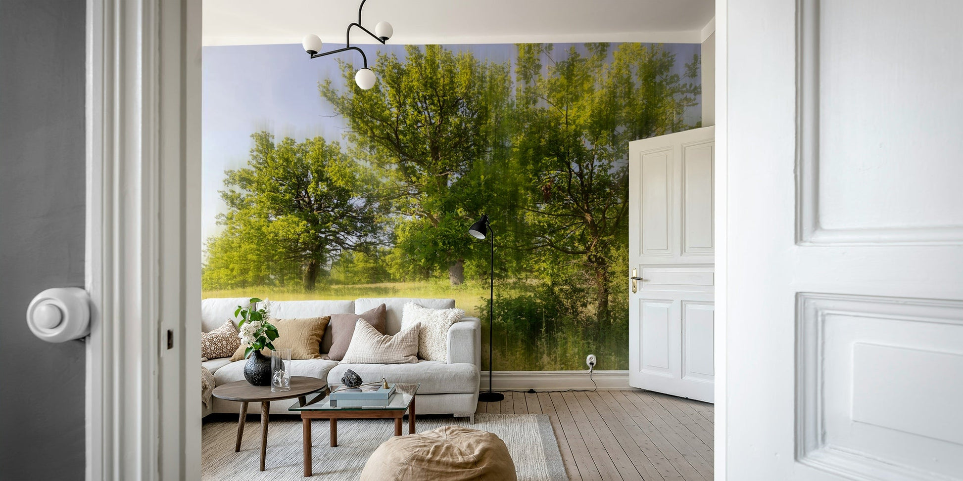 Gentle light and leaves mural
