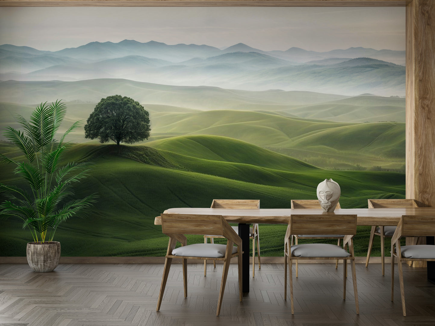 Tranquil wallpaper for walls featuring serene green hills

