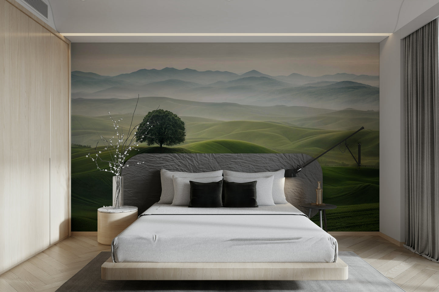 Minimalist nature wallpaper for walls with hilly backdrop

