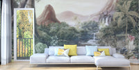 Natural Lining Serene Lake Crane Birds Wall Mural - Giffywalls