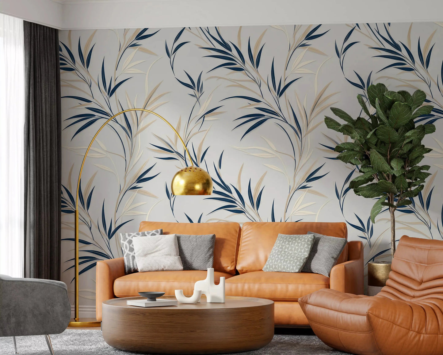 Elegant wall mural with flowing leaves, perfect for a hallway to set a serene tone.