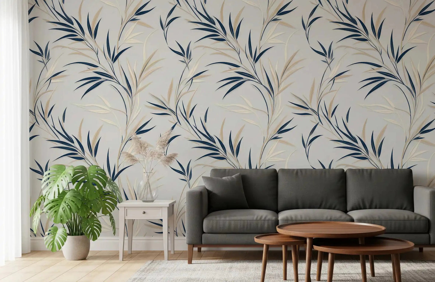 Serene Leaf Sway Wall Mural in a modern entryway, adding a natural and calming feel.