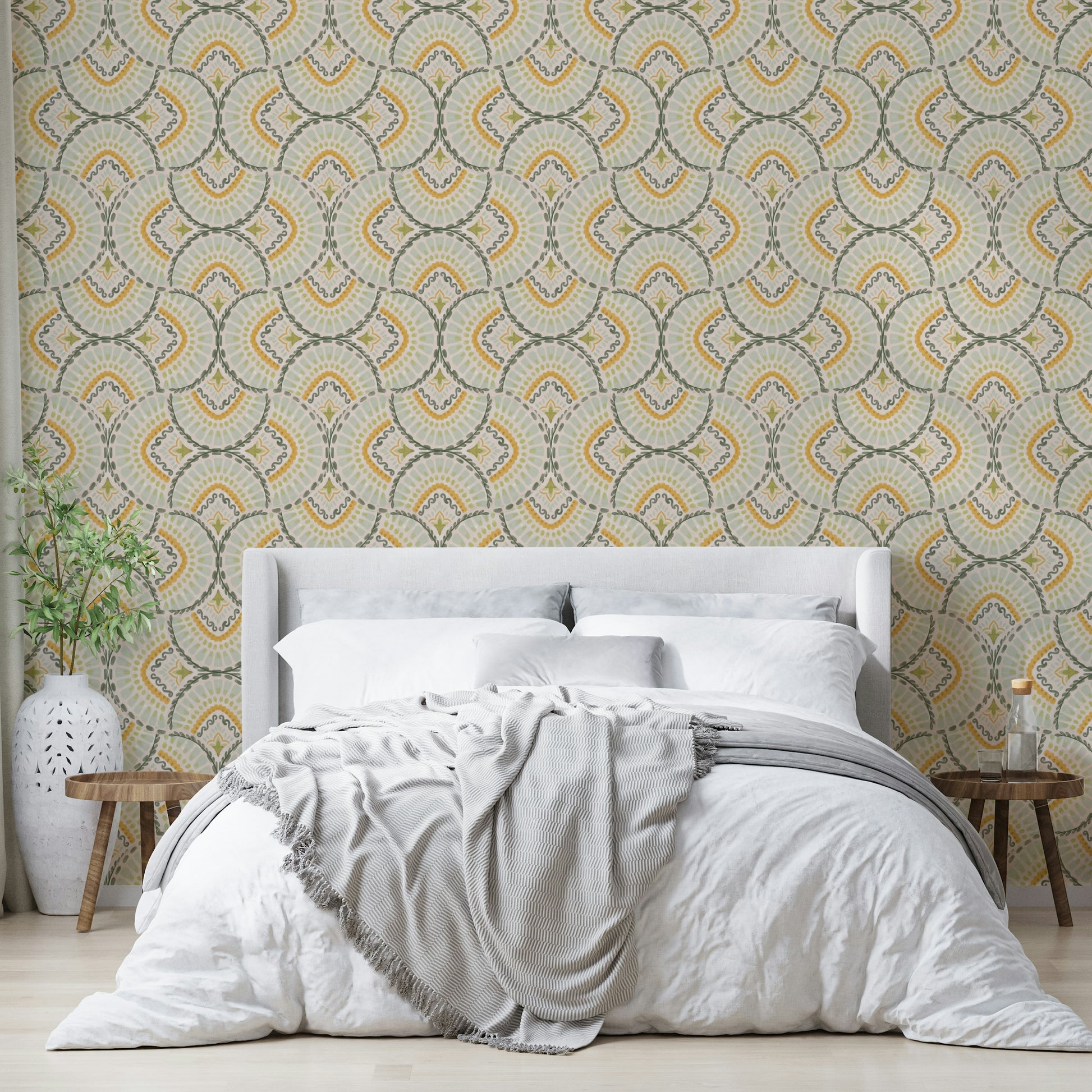 Elegant Serene Mandala Dreams wallpaper in living room


