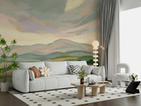 Stylized Painted Mountainscape wall mural subtle ambient artwork.