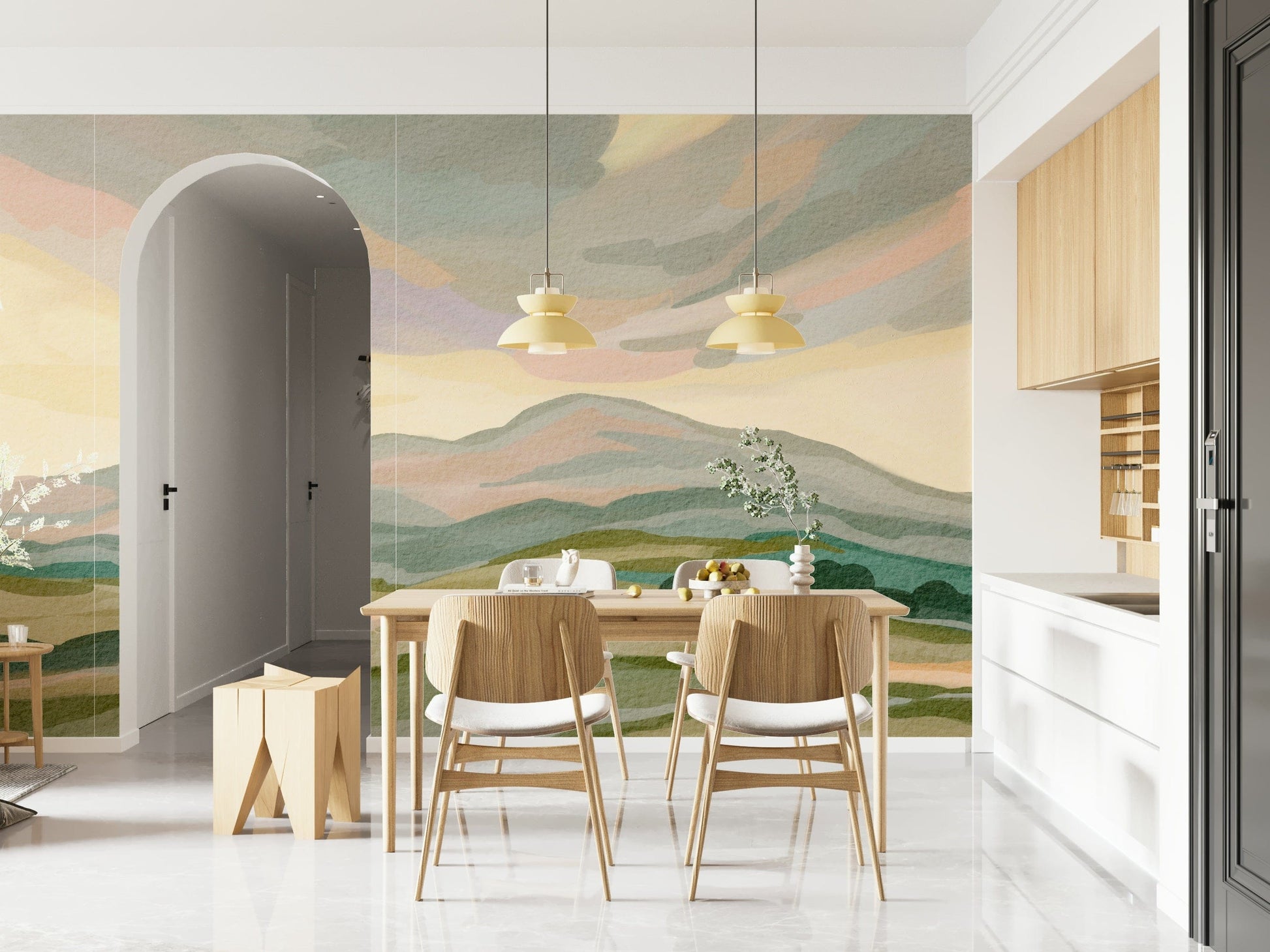 Soothing Painted Mountainscape art print layered mountain panorama.