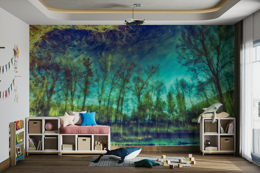 Tree reflection mural wallpaper
