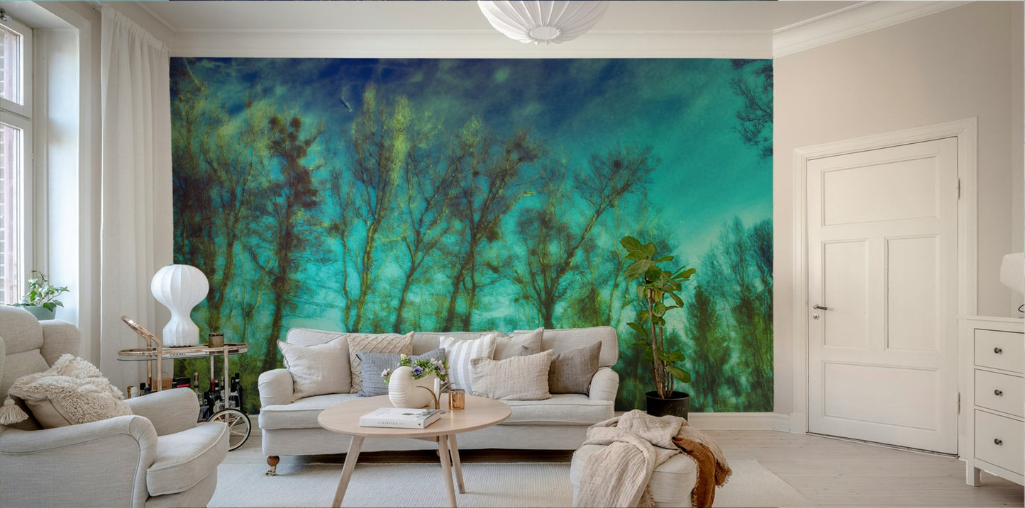 Still water and forest reflection mural
